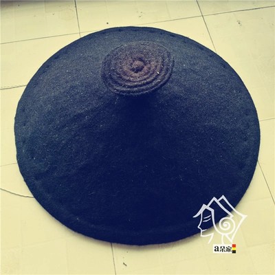 凉山彝族毕摩帽子黑色羊毛毡竹编帽少数民族宗教迷信法器配饰装扮