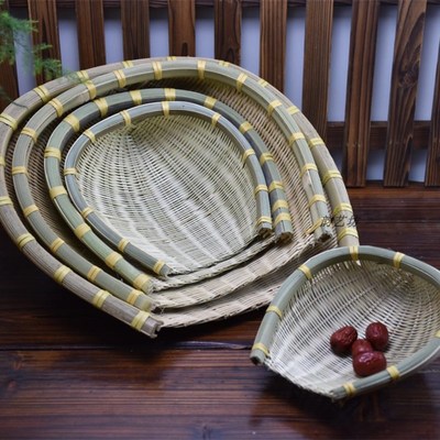 手工竹编簸箕筲箕竹制品洗菜篮淘米篓竹筛子沥水篮家用晾晒收纳篮