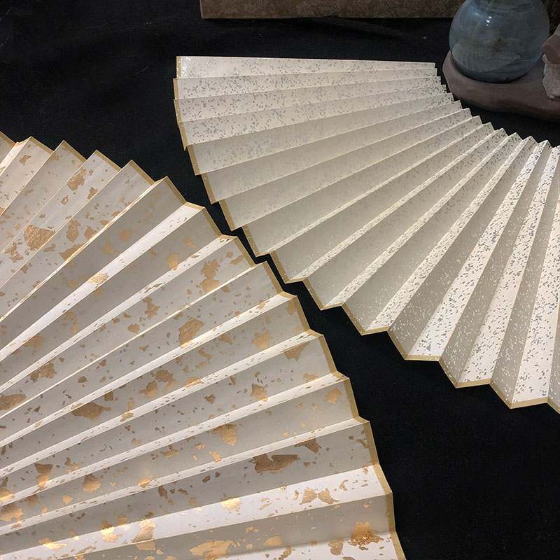 苏工宣纸薄7寸-10苏工撒真金银洒金银箔扇面四格金双色金宜书宜画