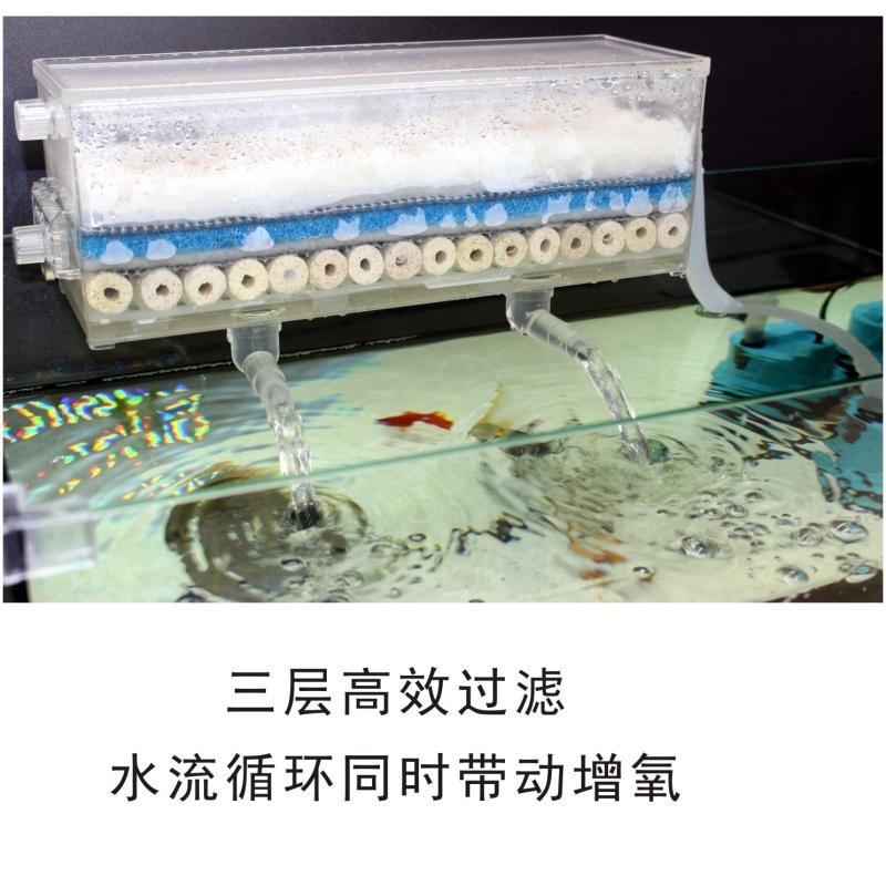 方形鱼缸乌龟箱过滤器干湿分离滴流盒吸便增氧循环水上置挂式滤盒