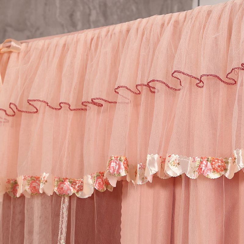 双层纯色床帘蚊帐支架全套新款公主风床幔遮光布帘一体式家用床幔