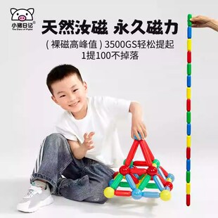 小猪日记百变磁力棒大号儿童积木拼装益智片宝宝男孩磁铁拼接玩具