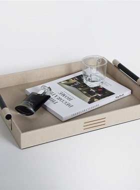 现代简约高端皮质托盘样板房售y楼处酒店客厅茶几桌面装饰轻奢摆