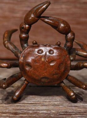 纯铜手工仿古实心紫铜茶宠小物件 八方来财螃蟹 茶道小摆件