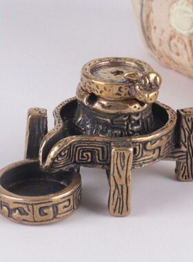 纯铜时来运转石磨摆件创意左右逢源老鼠推磨禅意香炉摆饰地