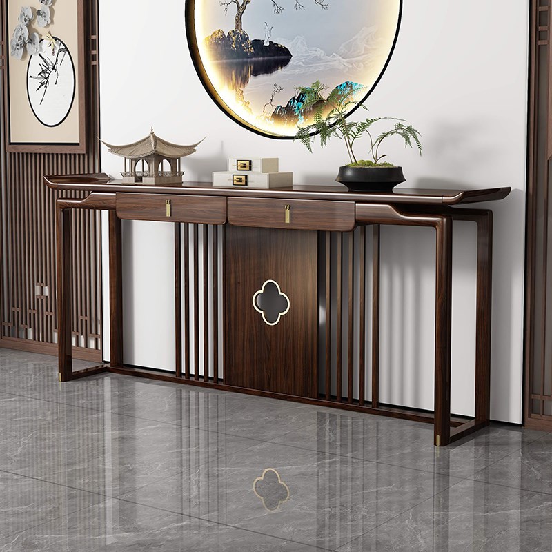 新中式玄关桌条案入户中堂靠墙A客厅乌金木轻奢案几供桌实木玄关