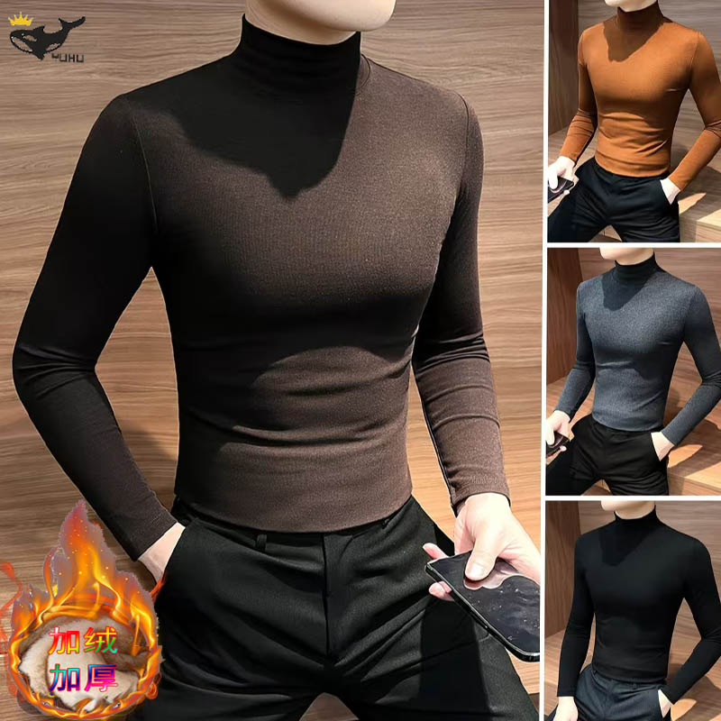 半高领男士打底衫加绒加厚