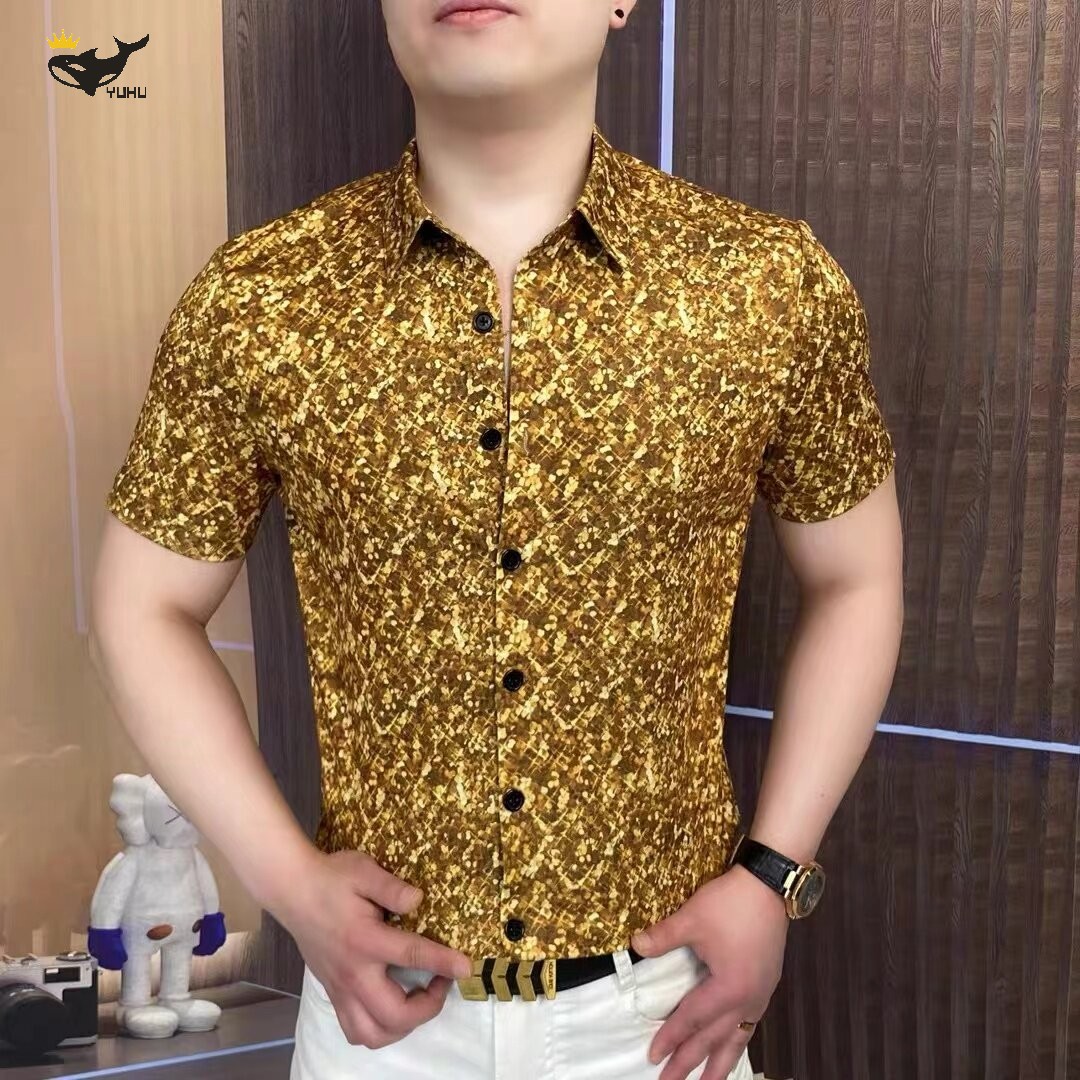 夏季男士短袖衬衫印花潮牌上衣