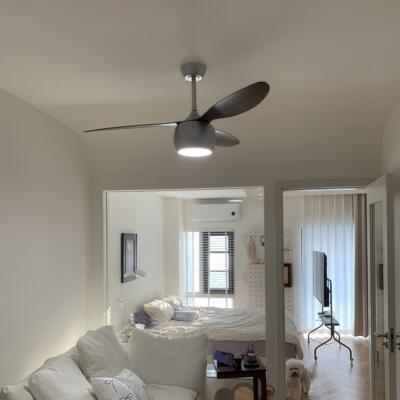 中古包豪斯吊扇灯客厅卧室木纹太空时代书房风扇灯静音2025新款