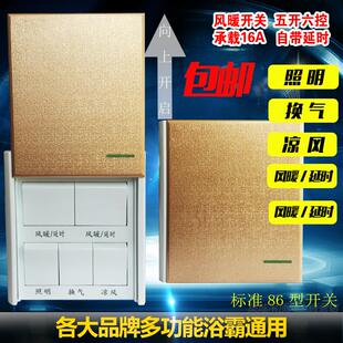 5合一家用86型五开浴霸开关16A5开滑盖浴室卫生间自动智能延时5档
