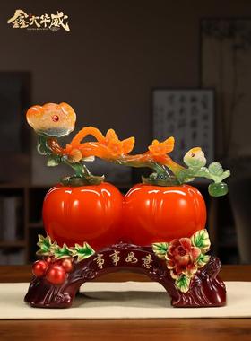 事事柿柿如意柿子摆件客厅玄关酒柜博古架装饰搬新家乔迁新居礼物