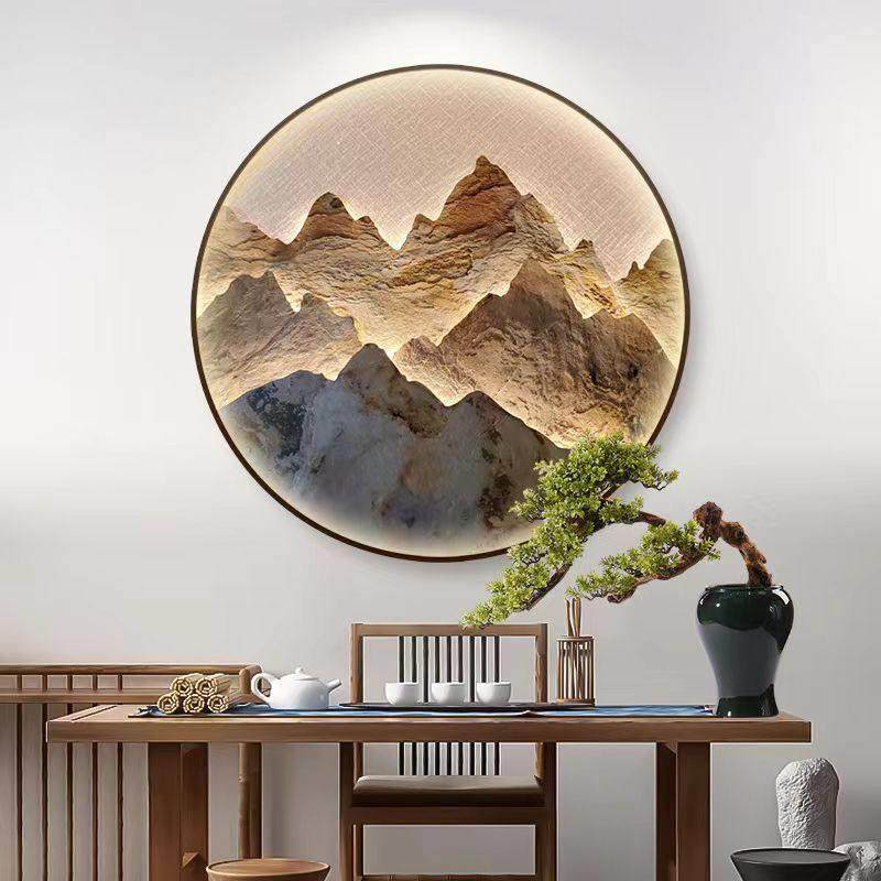 新中式入户玄关壁画灯立体圆形茶室沙发书房背景墙禅意岩板装饰画,家居饰品,现代装饰画,淘宝优惠券,粉丝福利购,淘宝优惠卷