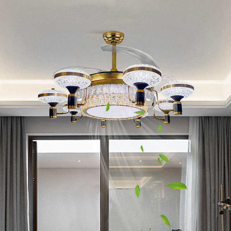 客厅水晶智能变频卧室餐厅隐形吊扇灯客厅大风力静音灯风扇吊灯