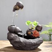 家居小型客厅鱼缸流水器摆件装 饰陶瓷招财喷泉桌面新中式 创意礼品