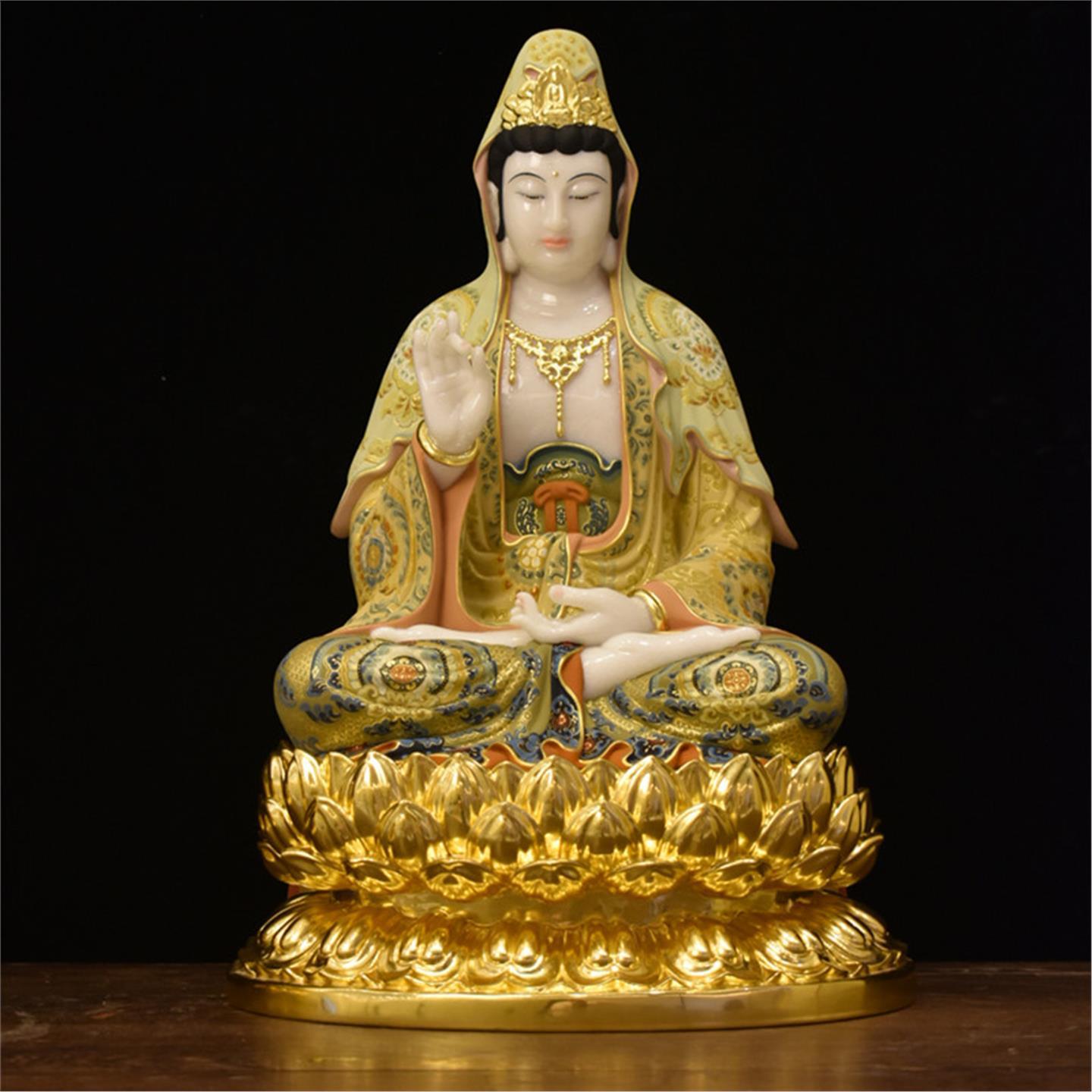 汉白玉彩绘观音寺庙供奉居家工艺品摆件南海观世音菩萨娑婆三圣