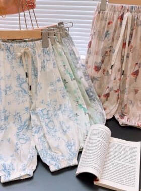 女童夏季洋气国风碎花防蚊裤韩版女宝宝夏装灯笼裤童装儿童长裤子