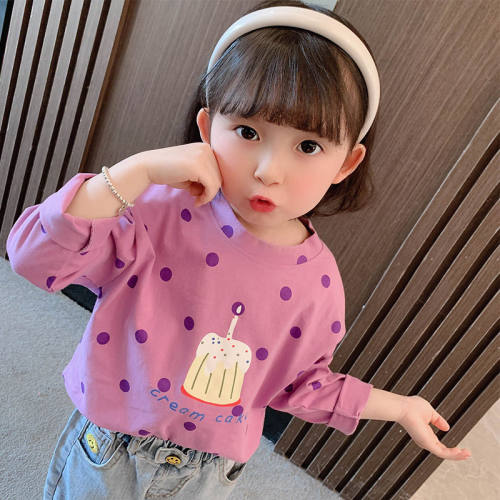 春秋韩版洋气卡通风圆领女童t恤