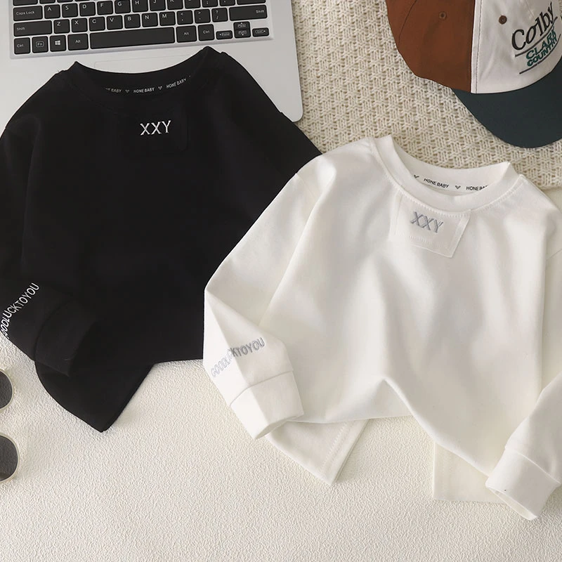 男童长袖t恤春秋新款休闲帅气中大儿童白色套头纯棉上衣打底衫