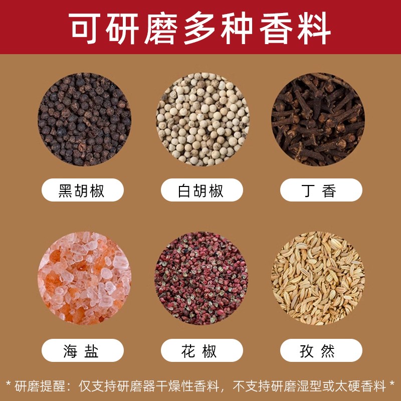 电动研磨瓶白黑胡椒粉海盐花椒研磨器欧芹碎粉磨厨房家用调料瓶罐