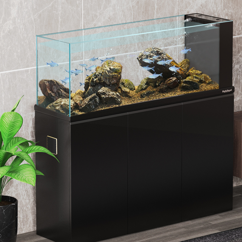 老渔匠原生溪流缸鱼缸不锈钢底滤家用大型造景生态水族箱超白缸