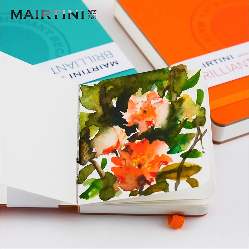 马蒂尼光芒木浆水彩本手账本 300g细纹中粗水彩纸 pu革外皮旅行本