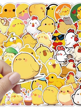 123张萌趣小鸡贴纸卡通黄色咯咯鸡动物可爱图案装饰手账防水贴画
