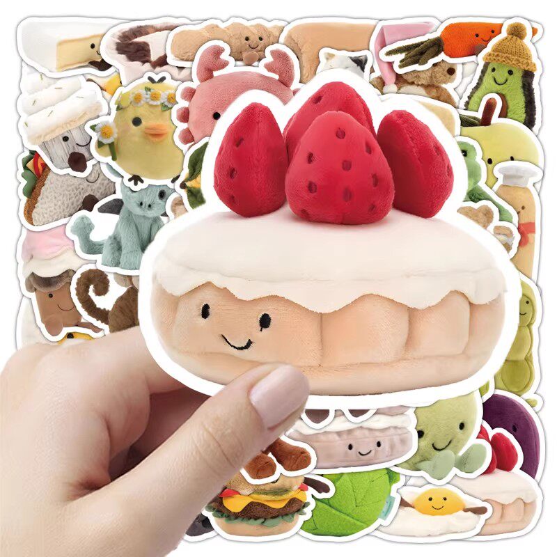 104张毛绒玩具贴纸Q版卡通写实玩偶创意图案装饰水杯手帐防水贴画