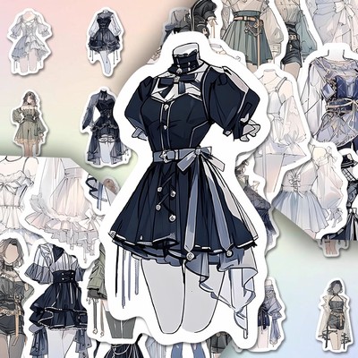高颜值漫画oc服饰素材贴纸精美二次元临摹手账素材diy装饰自粘贴