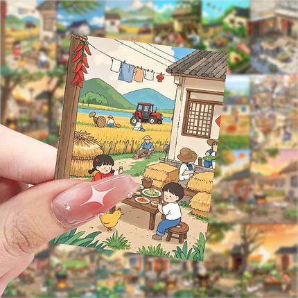 新款农家小院贴纸卡通装饰DIY手机手账电脑笔记本行李箱贴画...