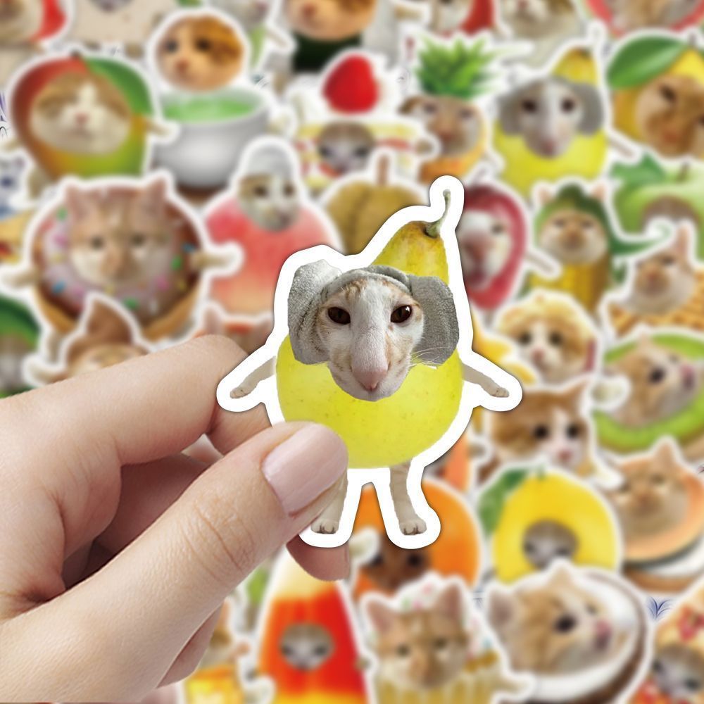 食物猫猫头表情包贴纸创意搞笑网红猫猫头笔记本水杯手账贴画防水