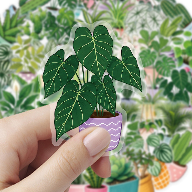 300张PET透明植物卡通贴纸
