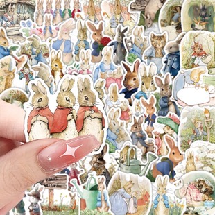 60张彼得兔贴纸可爱卡通创意装饰手账桌面水杯手机壳贴画防水贴画