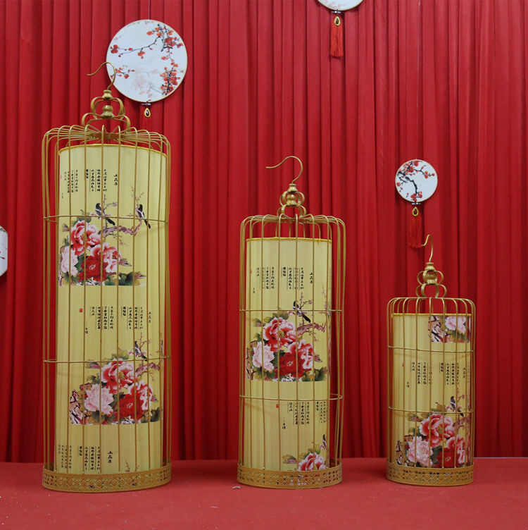 新款中式婚庆路引 江南风婚礼现场布置装饰摆件 鸟笼路引背景道具