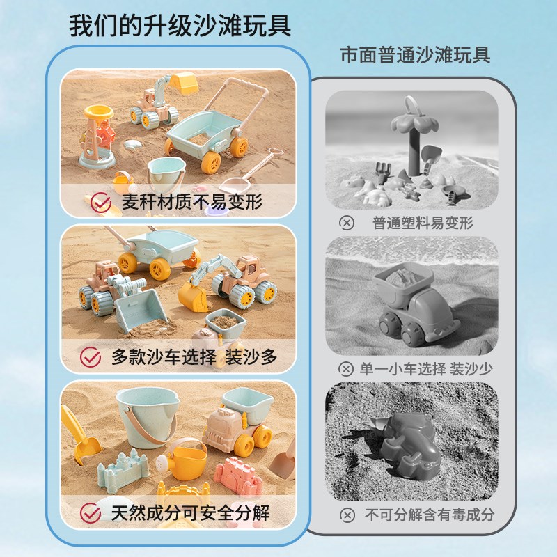 儿童沙滩玩具宝宝海边玩沙挖沙挖土工具套装铲子水桶沙漏沙池推车