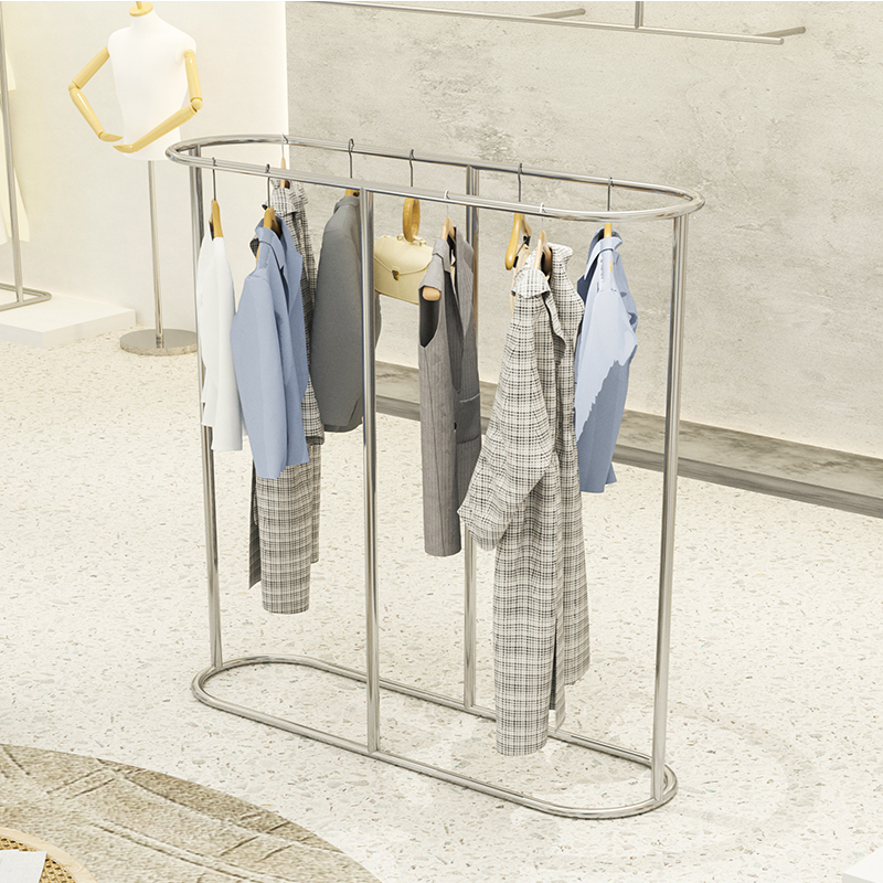 服装店展示架不锈钢挂衣架椭圆形中岛架落地式女装货架婚纱陈列架