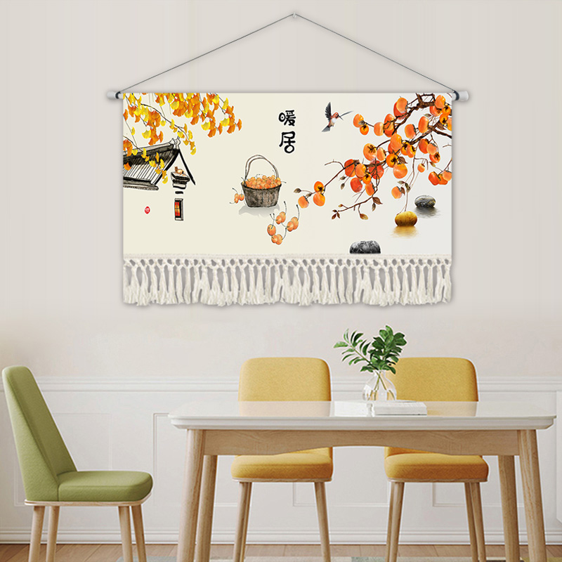 中式挂毯中国风挂画客厅沙发布艺装饰画茶室饭厅挂布九鱼餐厅壁毯图片