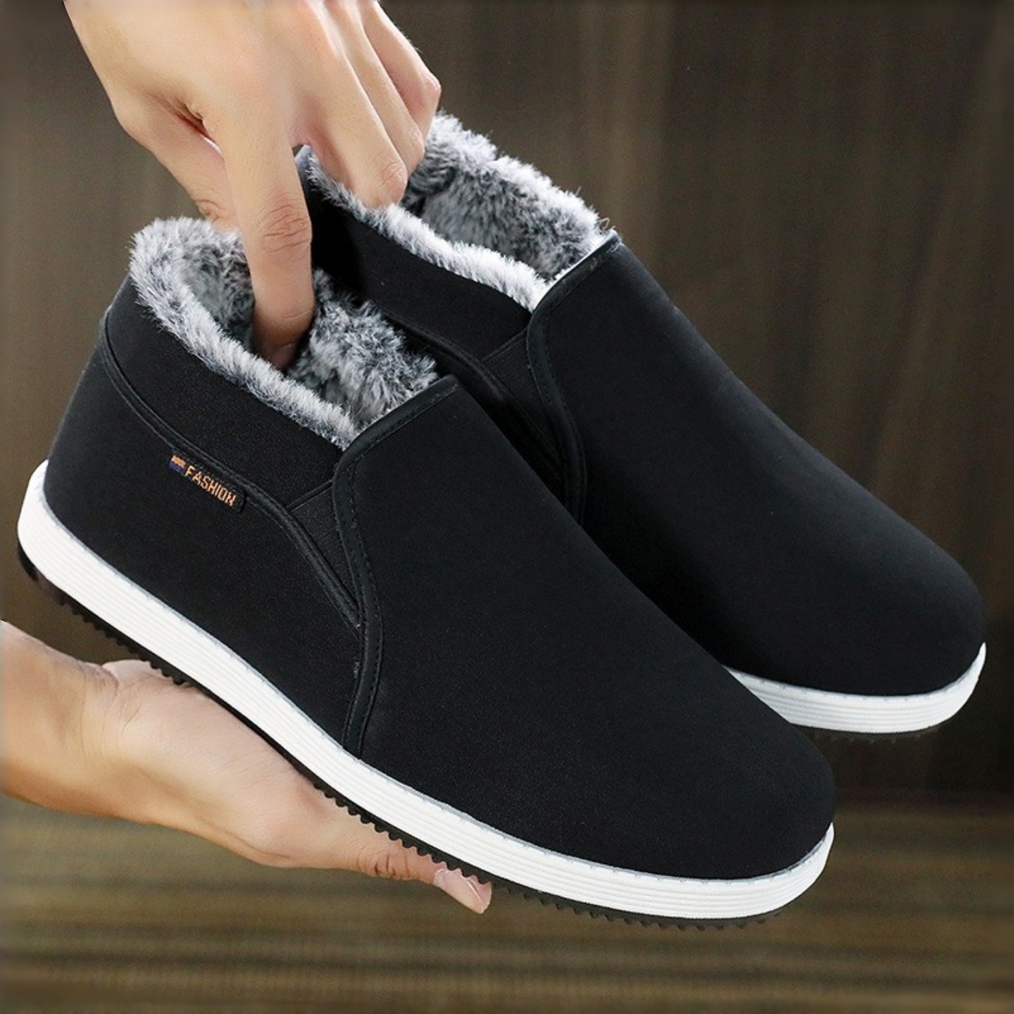 老北京男款加绒一脚蹬不累脚棉鞋