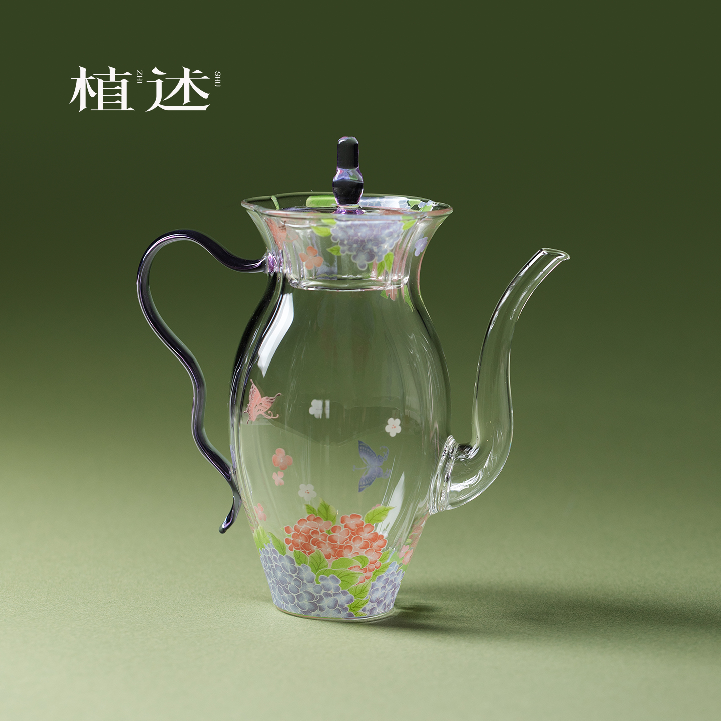 植述精致绣球花玻璃仿宋壶执壶手工高硼硅小茶壶高颜值泡茶壶单壶