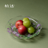 植述 粉彩鸢尾花玻璃果盘个性 点心盘子高颜值百搭糕点盘摆放盘子