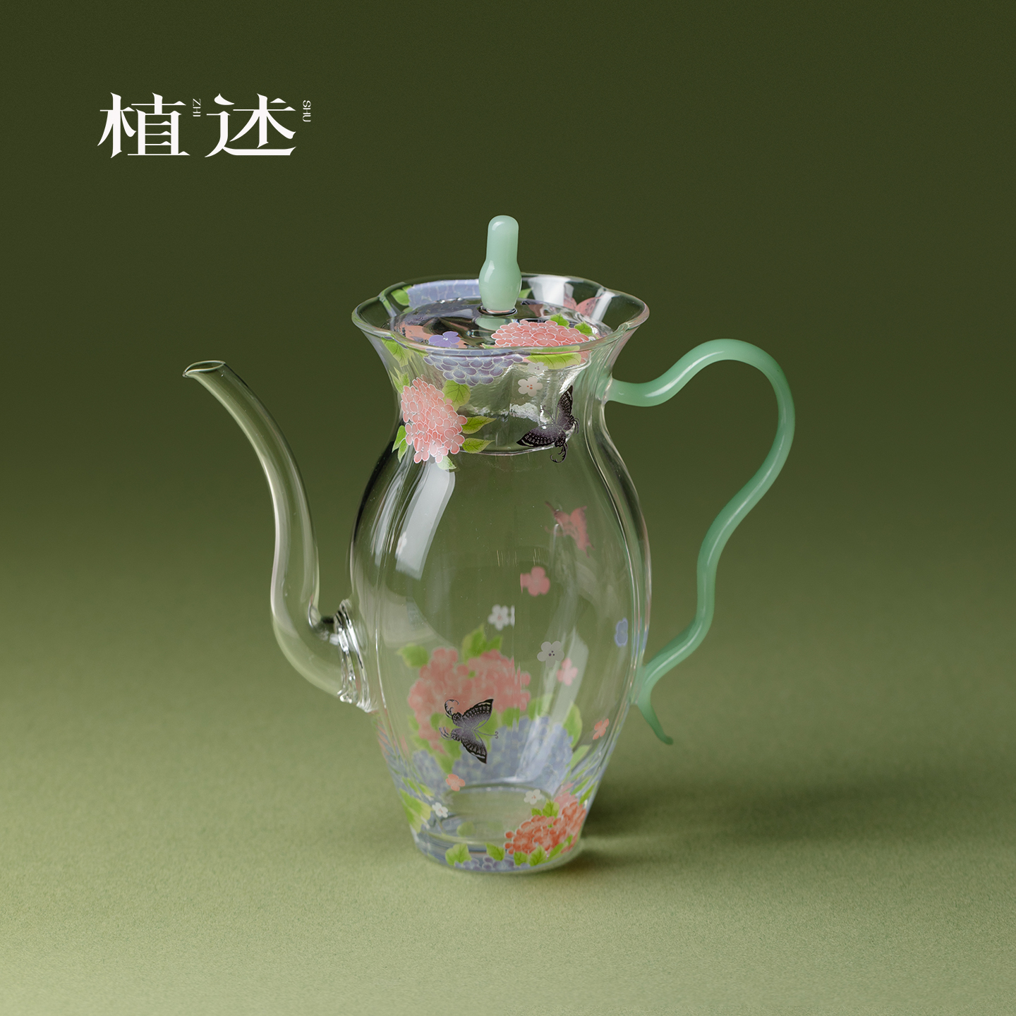 植述精致绣球花仿宋执壶手工高硼硅小茶壶轻奢女性功夫茶具泡茶壶