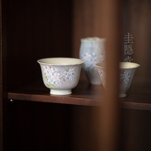圭隐堂手绘堆雕陶瓷功夫茶杯田园风家用女士主人杯品茗杯个人单杯