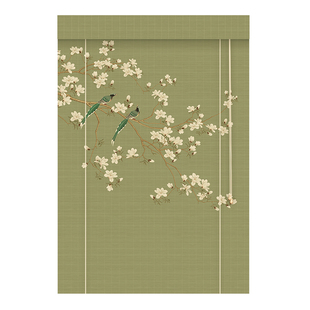 新中式 饰隔断挂画 花鸟印花竹帘卷帘窗帘卷拉式 茶室客厅禅意背景装