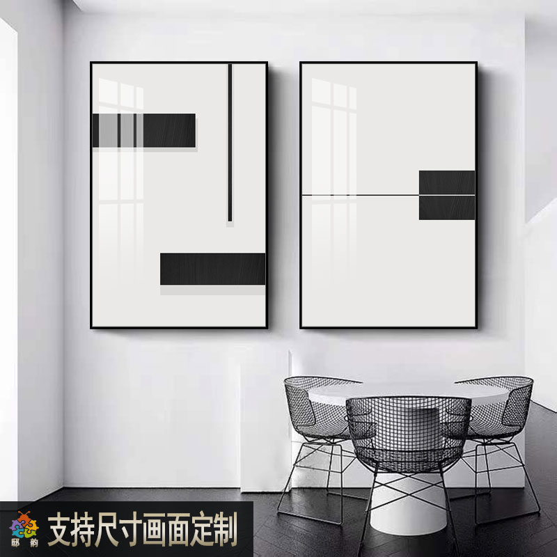 高级感灰几何挂画现代简约沙发背景墙壁画主卧卧室床头黑白装饰画图片