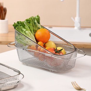 304不锈钢网篮伸缩边框沥水篮碗碟餐具沥干置物架果蔬洗菜篮.8275