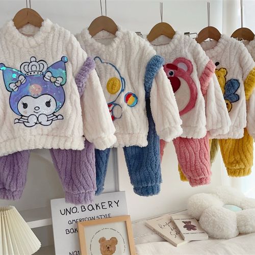 2023秋冬季儿童加绒加厚家居服童装法兰绒睡衣舒棉绒毛毛保暖套装