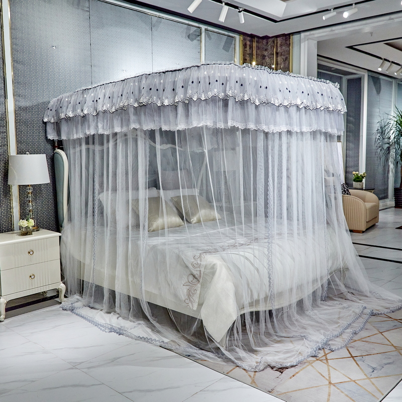 2022新款高端U型导轨蚊帐夏季免安装不锈钢支架加厚加密伸缩滑轨