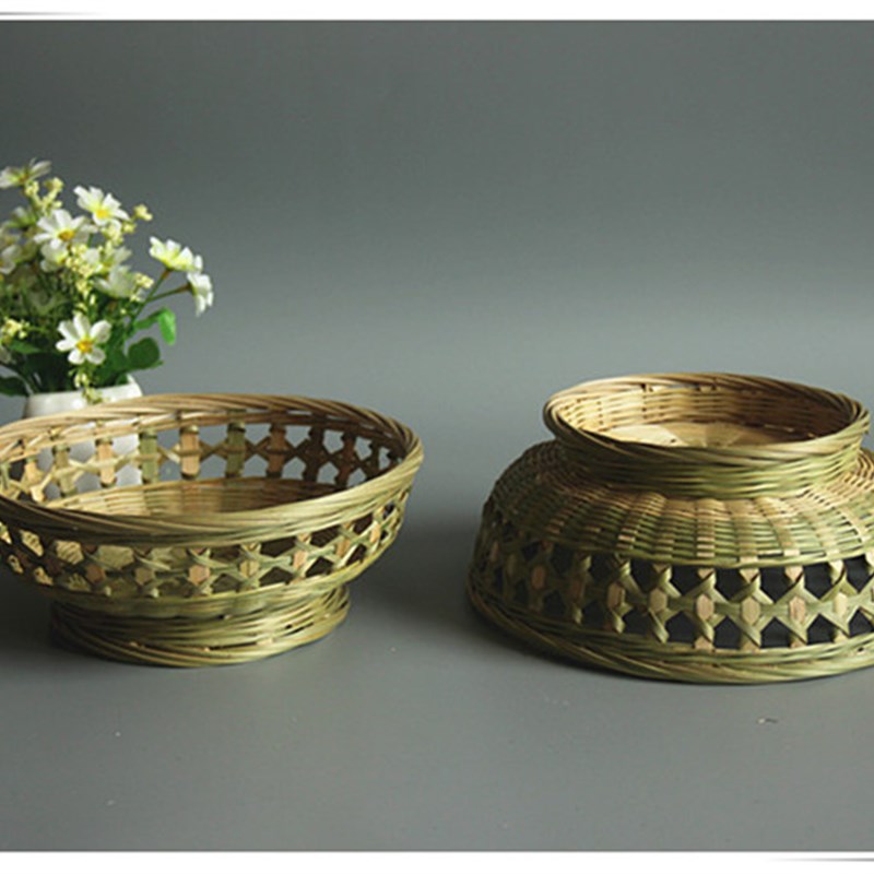 手工竹编水果篮 竹编筐家用果盘 圆形收纳篮馒头筐竹簸箕淘米篮