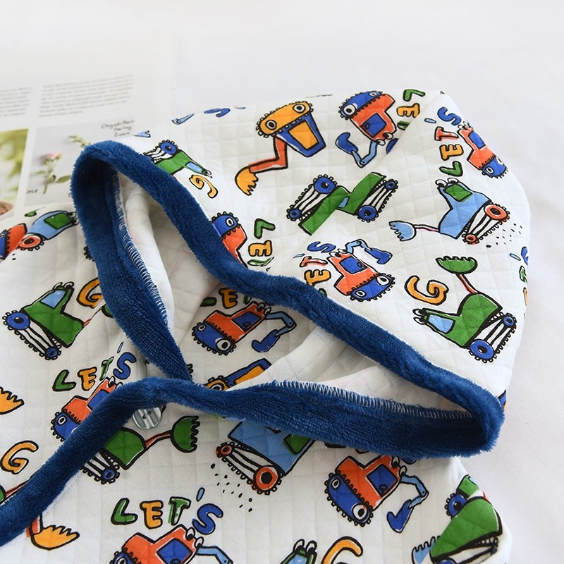 米筱米儿童秋冬纯棉空气层睡袍男童小童中大童全棉浴袍卡通家居袍