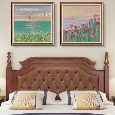 花卉肌理画主卧床头挂画治愈系儿童房装饰画美式房间艺术风景油画