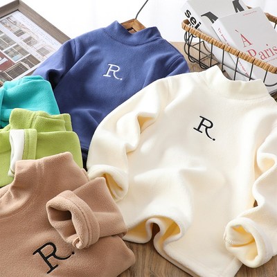 男童奥粒绒打底衫2024新款春秋装加绒加厚儿童内搭保暖半高领上衣